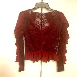 FashionNova lace wine ruffle fullsleeve top size M